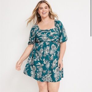 Maurices Teal Blue Floral Puff Sleeve Mini Dress XL